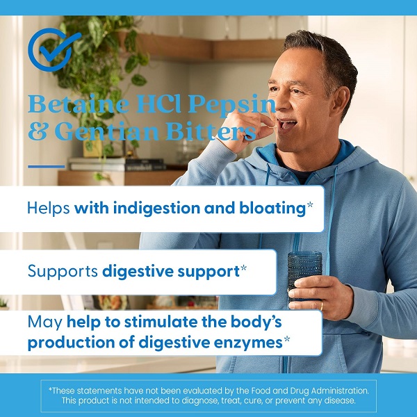 Doctor's Best Betaine HCl Pepsin Gentian Bitters 120 Capsules Bottle