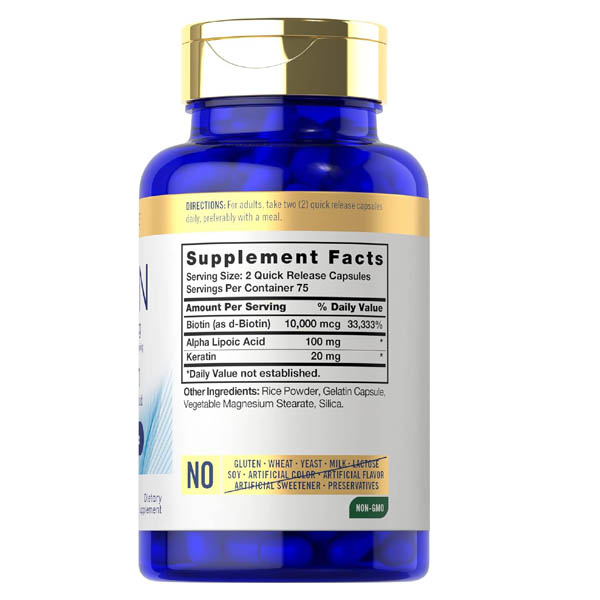 Carlyle Biotin 10000 mcg + Keratin – 150 Capsules (Hair, Skin & Nail Support) - Image 4