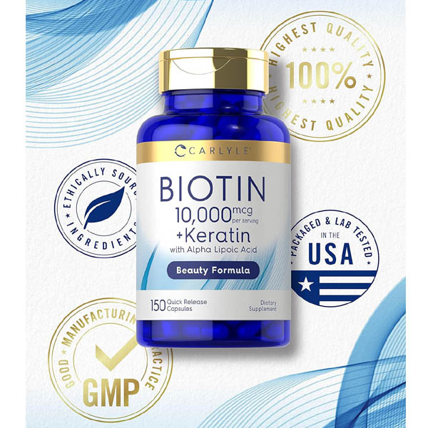 Carlyle Biotin 10000 mcg + Keratin – 150 Capsules (Hair, Skin & Nail Support) - Image 2