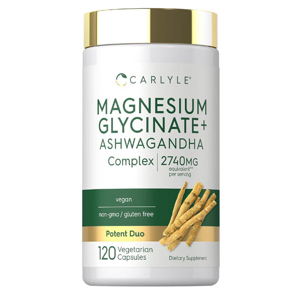 Carlyle Magnesium Glycinate with Ashwagandha 2740mg 120 Capsules Bottle