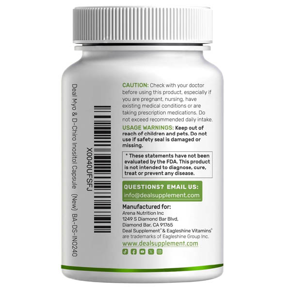 Deal Supplement Myo-Inositol & D-Chiro Inositol 2050 mg 240 Capsules Bottle