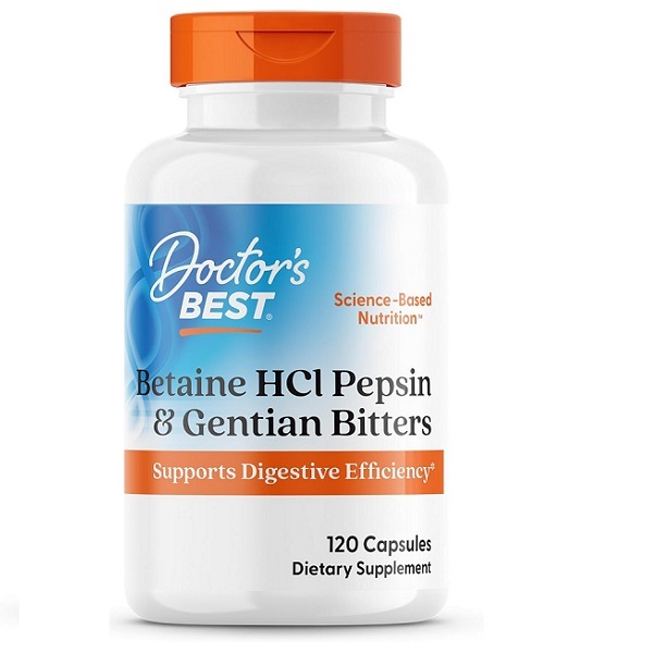 Doctor's Best Betaine HCl Pepsin Gentian Bitters 120 Capsules Bottle