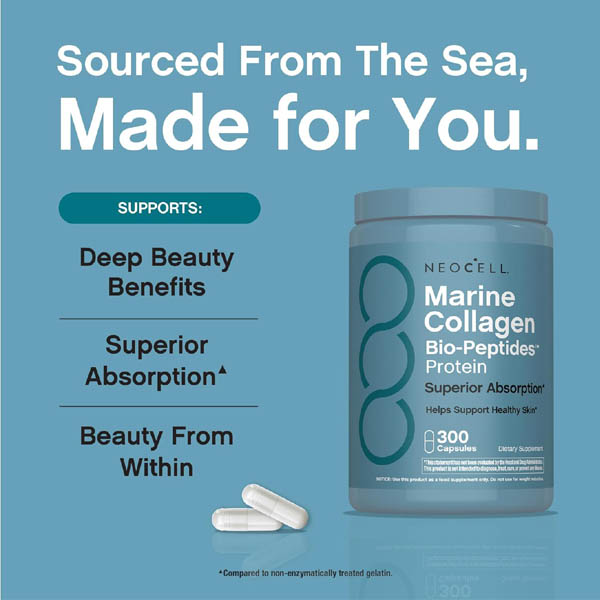 NeoCell Marine Collagen Bio-Peptides – 300 Capsules (Skin Hydration & Elasticity) - Image 4