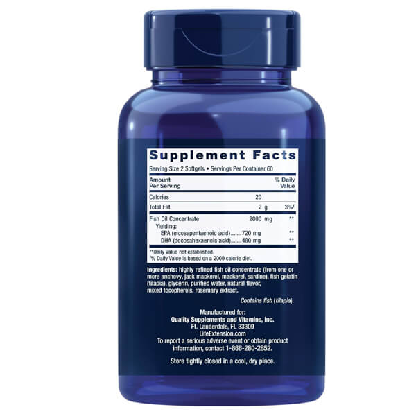 Life Extension Mega EPA/DHA Clear Concentrated Omega-3 Fish Oil 120 Softgels