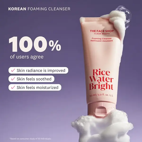 The Face Shop Rice Water Bright Foaming Cleanser – 150ml (Cleansing Foam) - Image 3