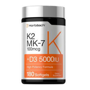 Shop Horbaach Vitamin K2 MK-7 100mcg with D3 5000 IU 180 Softgels at PureGlamer. High potency formula for bone and immune support. Fast delivery across Bangladesh.