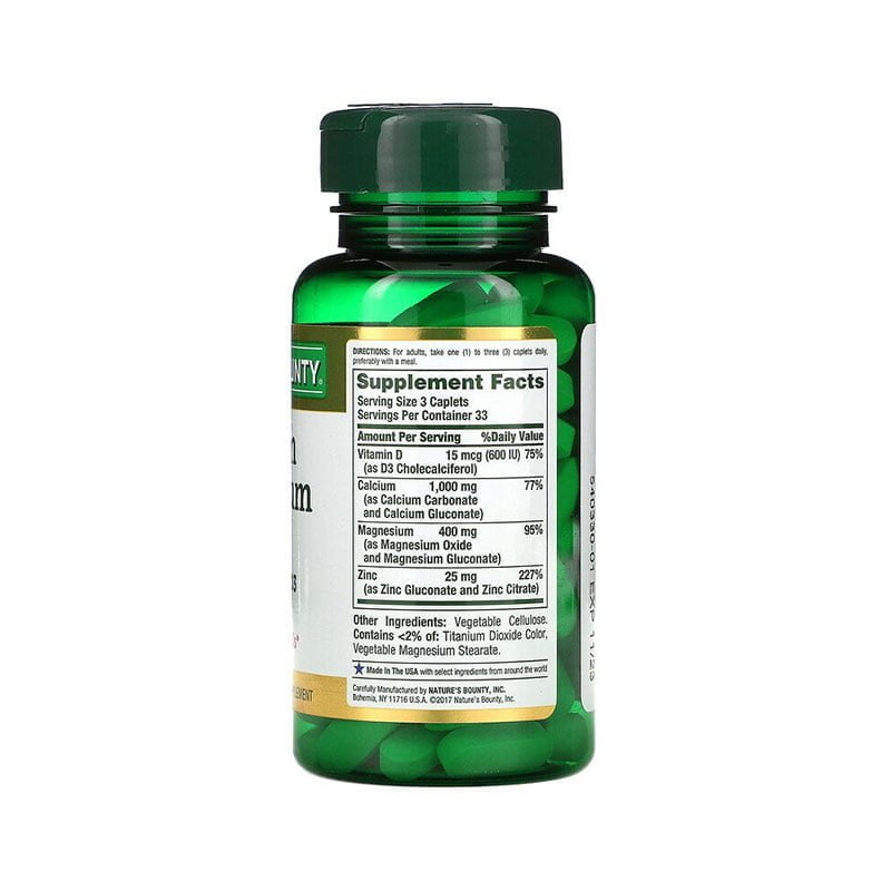 Nature's Bounty Calcium, Magnesium, Zinc with Vitamin D3 – Mineral Supplement (100 Coated Caplets) - Image 2