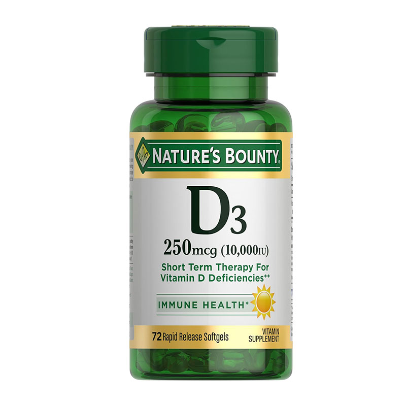 Nature's Bounty Vitamin D3 250 mcg (10,000 IU) – Short Term Therapy (72 Rapid Release Softgels)