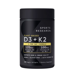 Shop Sports Research Plant-Based Vitamin D3 + K2 with Coconut MCT Oil 160 Veggie Softgels at PureGlamer. Supports bone and immune health. Fast delivery across Bangladesh.