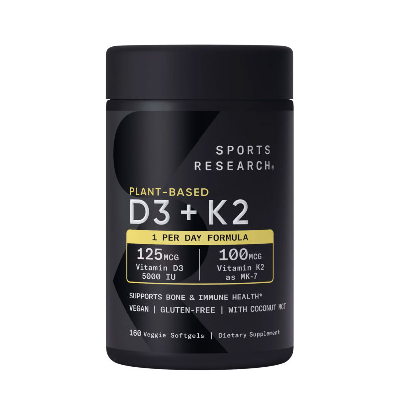 Shop Sports Research Plant-Based Vitamin D3 + K2 with Coconut MCT Oil 160 Veggie Softgels at PureGlamer. Supports bone and immune health. Fast delivery across Bangladesh.