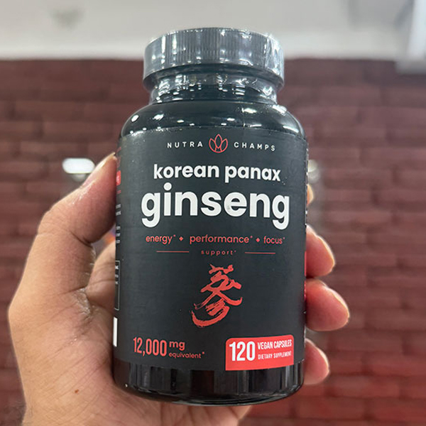 NutraChamps Korean Panax Ginseng 12,000 mg – Energy, Performance & Focus Support (120 Vegan Capsules)